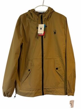 Spyder Men's Hooded Windbreaker Jacket size large - tan khaki